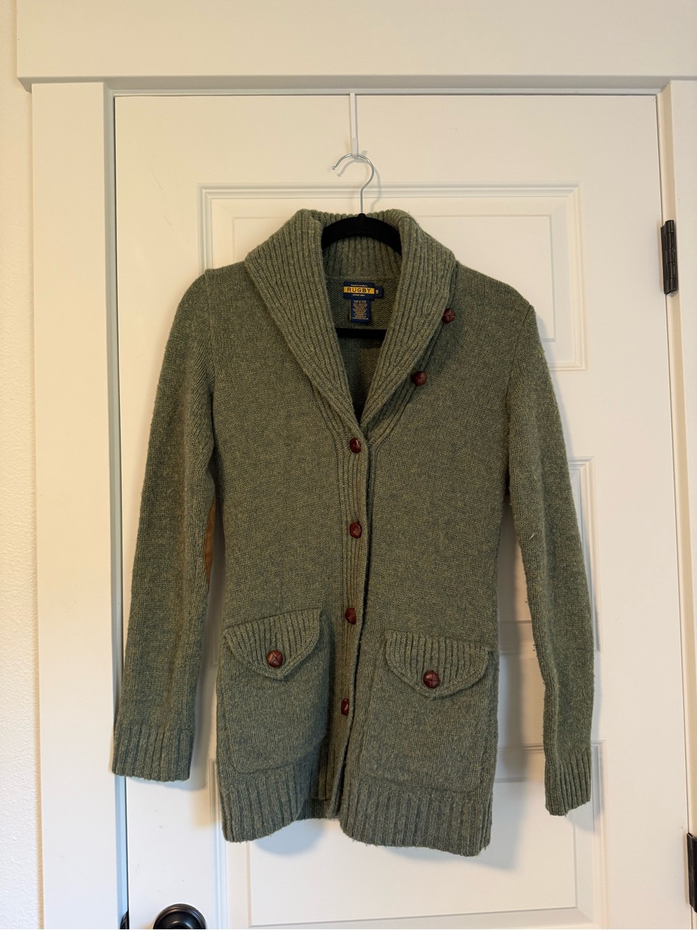 Rugby Ralph Lauren Olive Green Shawl-Collar Button Cardigan